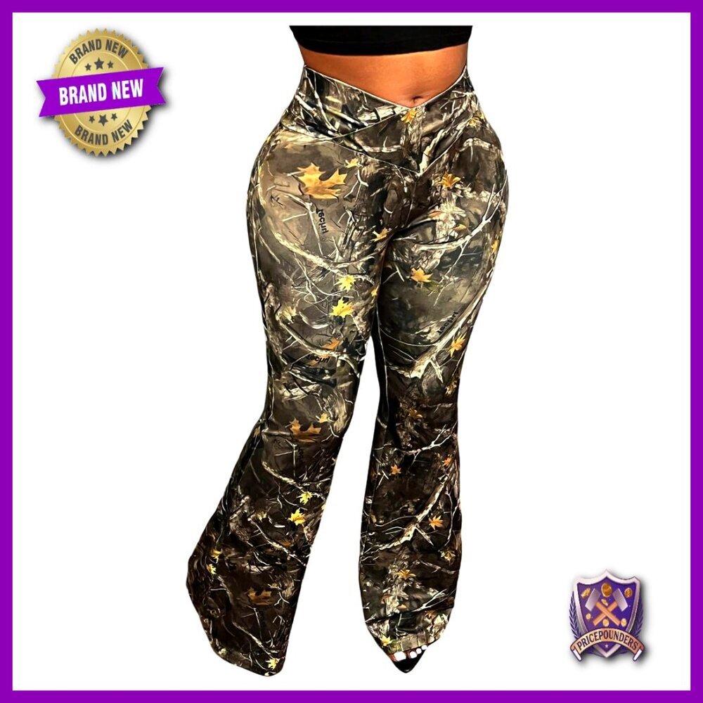 Plus Size Flare Leg Skinny Pants High Waisted Camo Leggings Bootcut